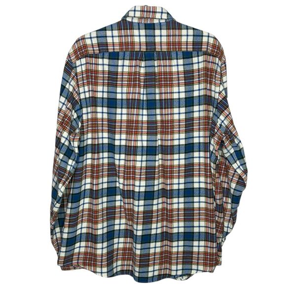 Lands End Flannel Shirt Mens XL Tall Blue Orange Plaid Button Down Outdoor Cabin - Picture 2 of 10